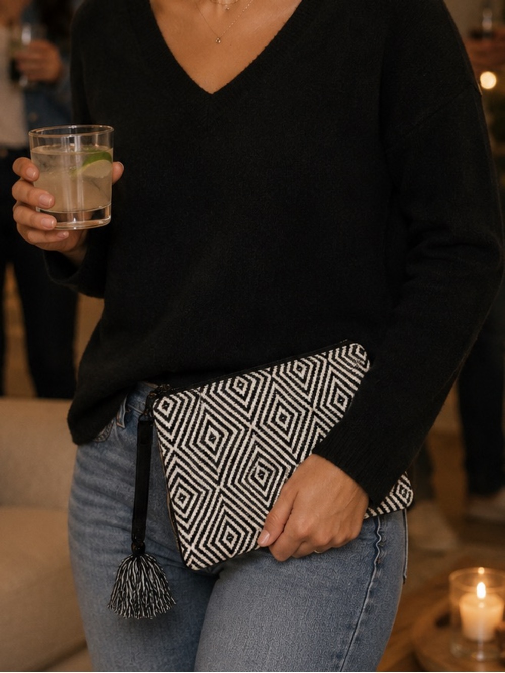 Black and White Geometric Clutch / Wristlet
